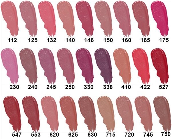 Rouge à lèvres Maybeline Color Sensation - palette de couleurs (tableau)