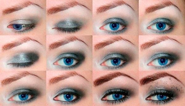 Maquillage pour les yeux bleus pour les blondes, brunes, mariage, soirée. Une photo