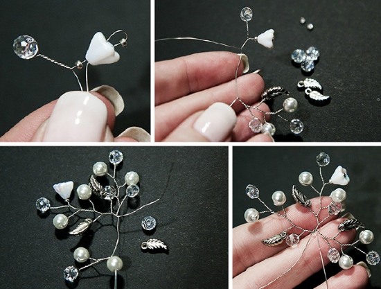 Comment faire un accessoire de cheveux bricolage à partir de perles et de fil de fer, de rubans de satin, de perles, de Foamiran, avec des strass. Instructions pas à pas avec photos