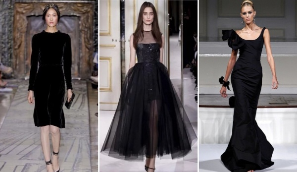 Robe de soirée noire au sol avec une fente, de la dentelle, des épaules ouvertes, dans le dos, pour un style rebondi, Dior. Une photo