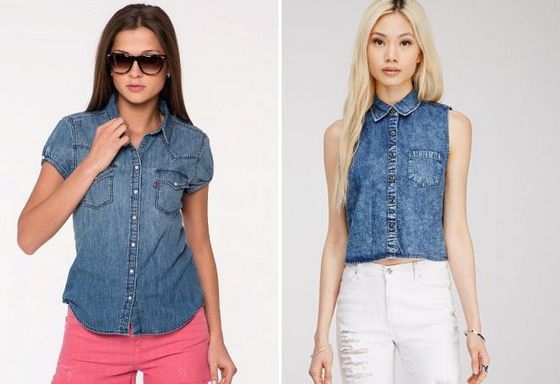 Chemises en jean pour femmes: styles, quoi porter. Noeuds à la mode 2020, photos et images