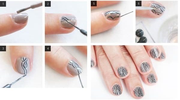 Manucure grise sur ongles courts. Photo, design avec photo, nouveautés 2020