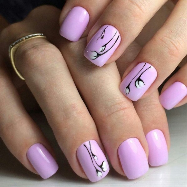 Manucure violette pour ongles courts. La combinaison de couleurs, de photos, de nouveaux articles 2020 Gel Polish