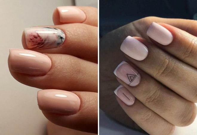 Manucure nue pour les ongles courts avec du vernis gel. Photos, créations de mode 2020