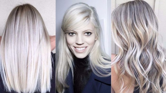La couleur des cheveux est blonde platine. Photos avant et après coloration, shampooings teintés, toniques, peintures