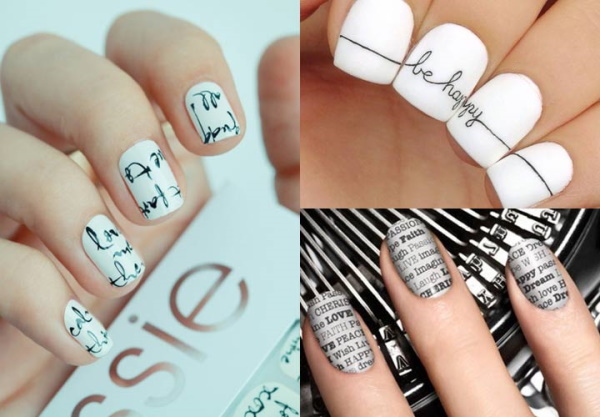 Manucure avec lettrage sur les ongles. Photos en russe, anglais, idées de mode