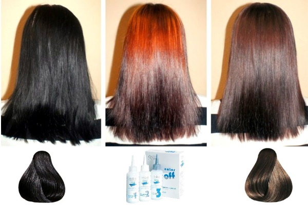 Sortant de cheveux noirs. Photos avant et après utilisant la mise en évidence, le clarificateur, le dissolvant, le shatush en blond