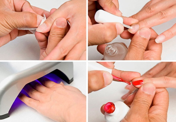 Manucure vernis gel une couleur pour ongles courts et longs. Photo, dessins de mode