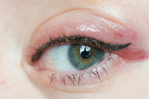 Tatouage des yeux de la paupière inférieure avec ombrage, inter-cils permanents. Une photo